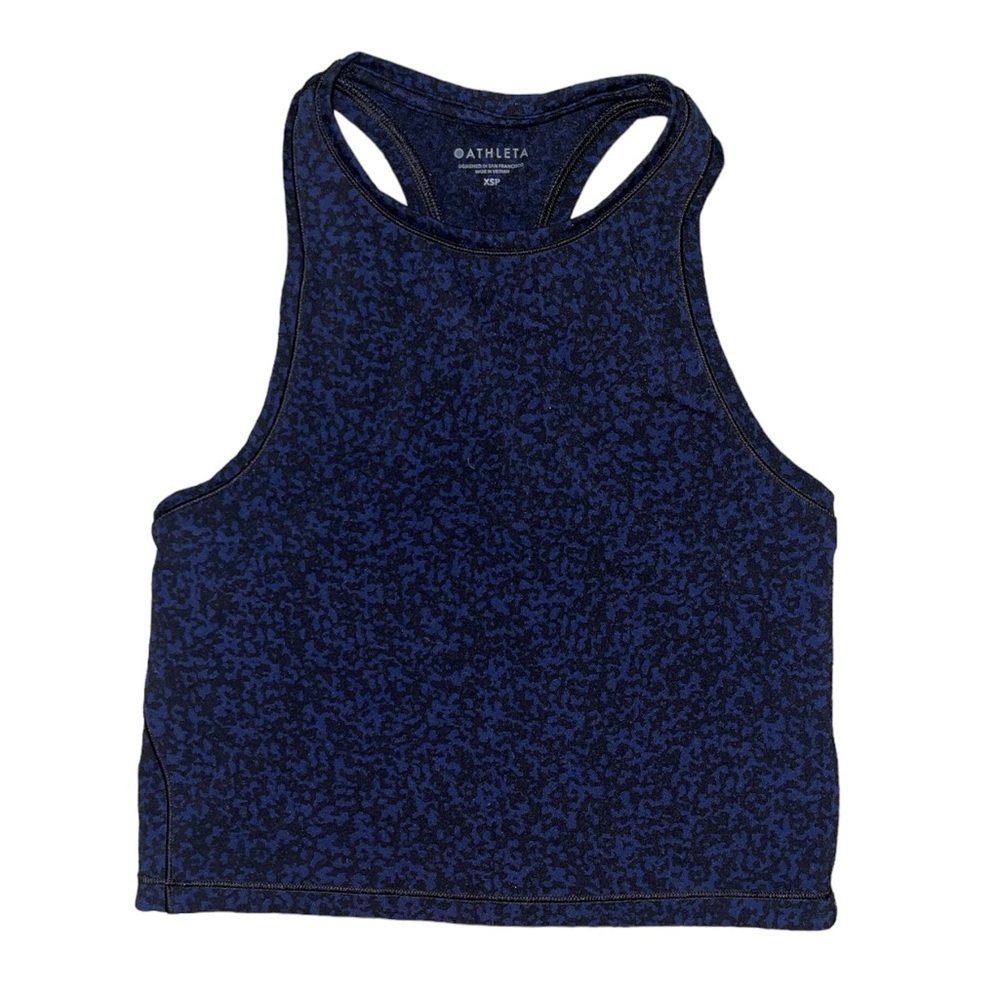 Athleta blue black leopard print high neck sports bra women’s size XSP